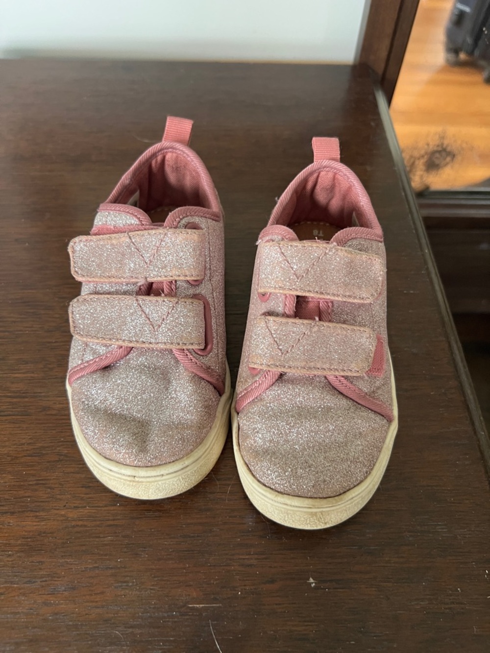 Toms Pink Glitter Kids Sneakers with Velcro Straps